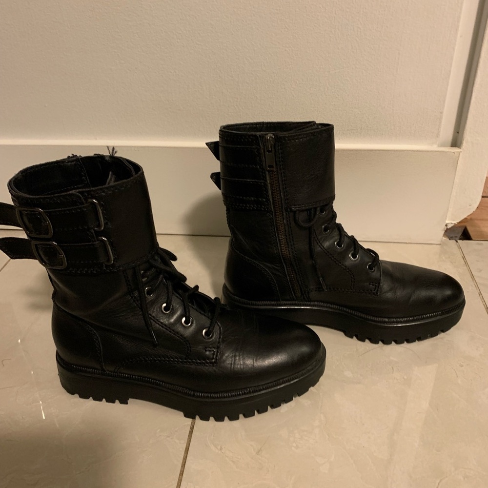 Black Combat Boots with Buckle Detail - Picture 2 of 8
